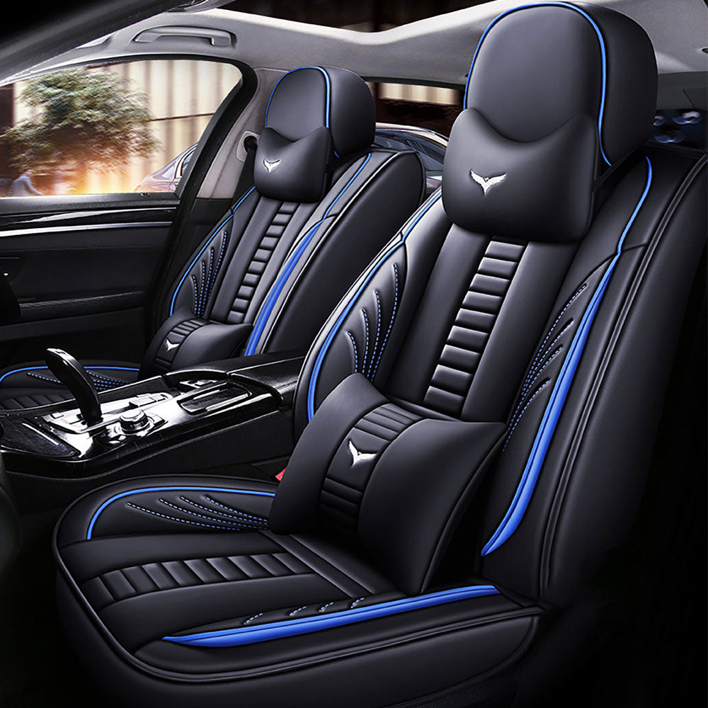 Full Coverage Black Leather Car Seat Cover Mechanical Luxury Style, Automotive Vehicle Cushion Universal Fit