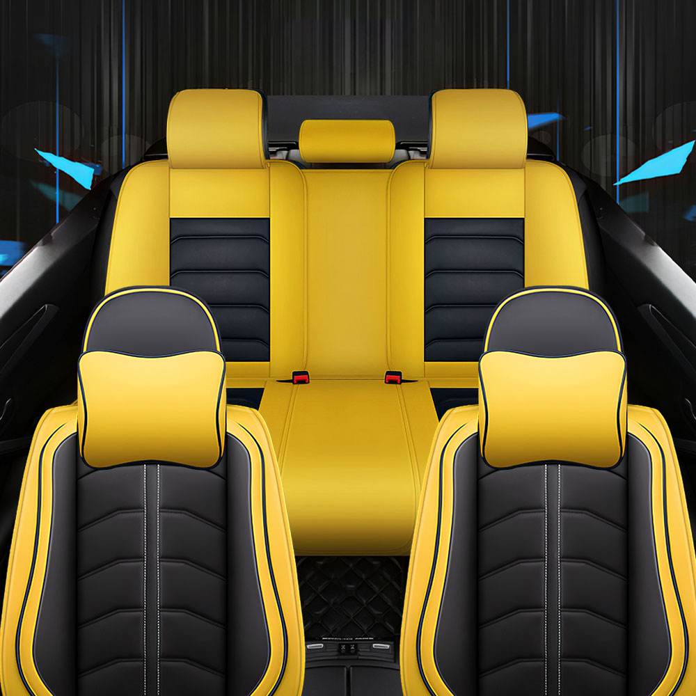 Full Coverage Black Leather Car Seat Cover Light Luxury Style, Automotive Vehicle Cushion Universal Fit