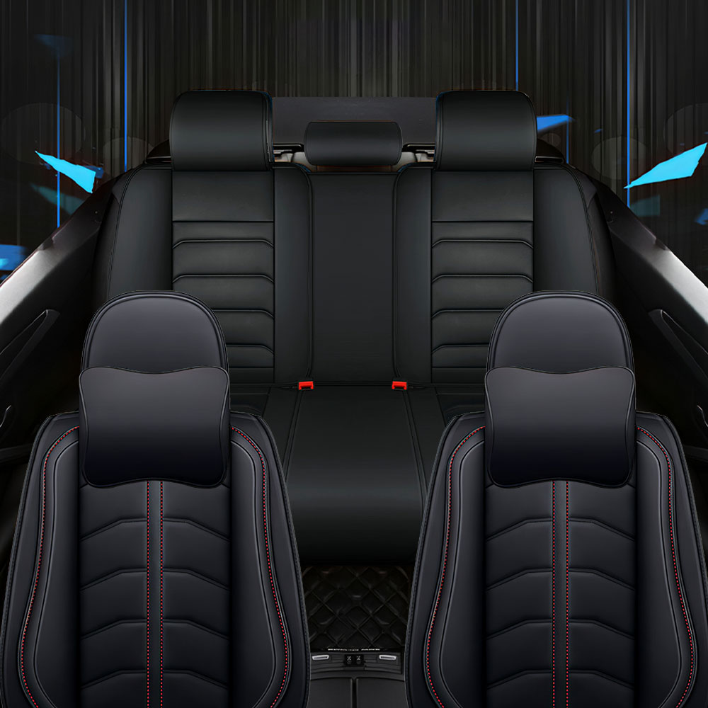 Full Coverage Black Leather Car Seat Cover Light Luxury Style, Automotive Vehicle Cushion Universal Fit