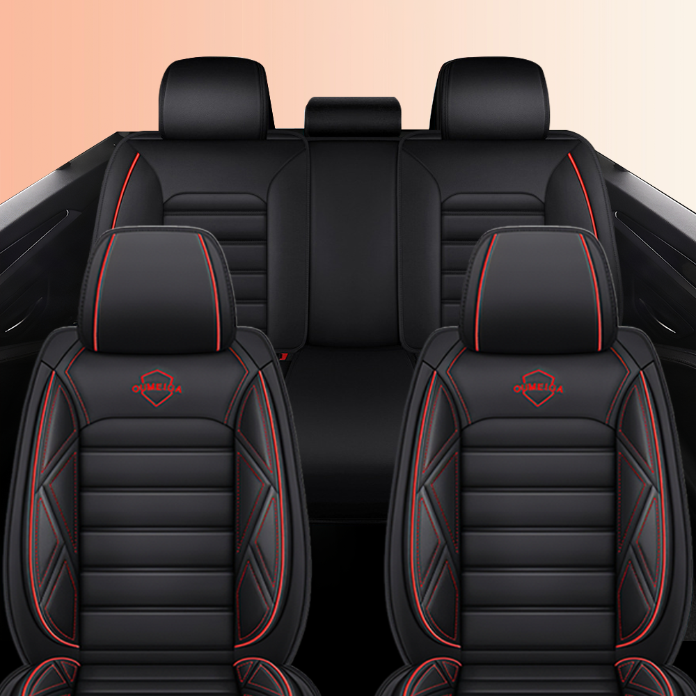 Full Coverage Black Leather Car Seat Cover Sports’ Standard Style, Automotive Vehicle Cushion Universal Fit
