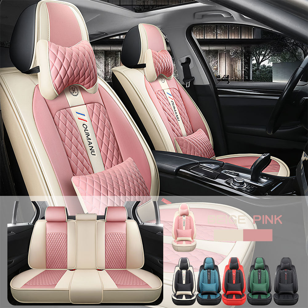 Full Coverage Black Leather Car Seat Cover Street Luxury Style, Automotive Vehicle Cushion Universal Fit