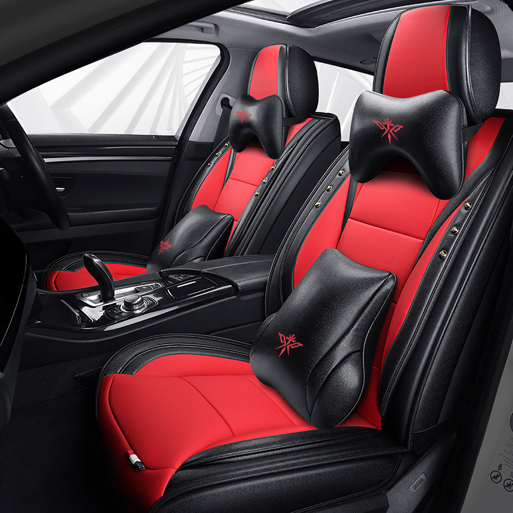 Full Coverage Black Leather Car Seat Cover Street Luxury Style, Automotive Vehicle Cushion Universal Fit