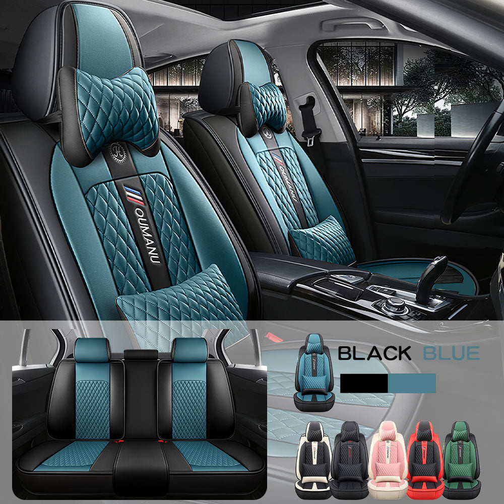 Full Coverage Black Leather Car Seat Cover Street Luxury Style, Automotive Vehicle Cushion Universal Fit