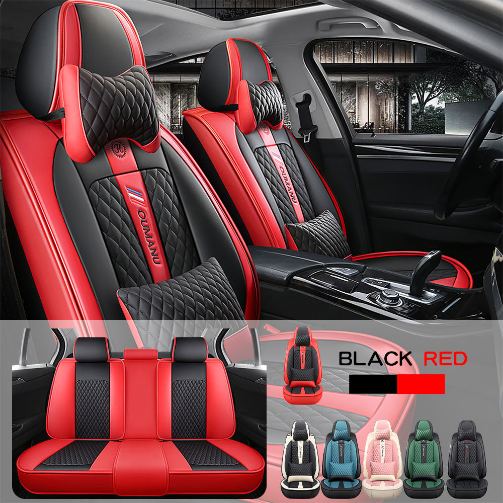 Full Coverage Black Leather Car Seat Cover Street Luxury Style, Automotive Vehicle Cushion Universal Fit