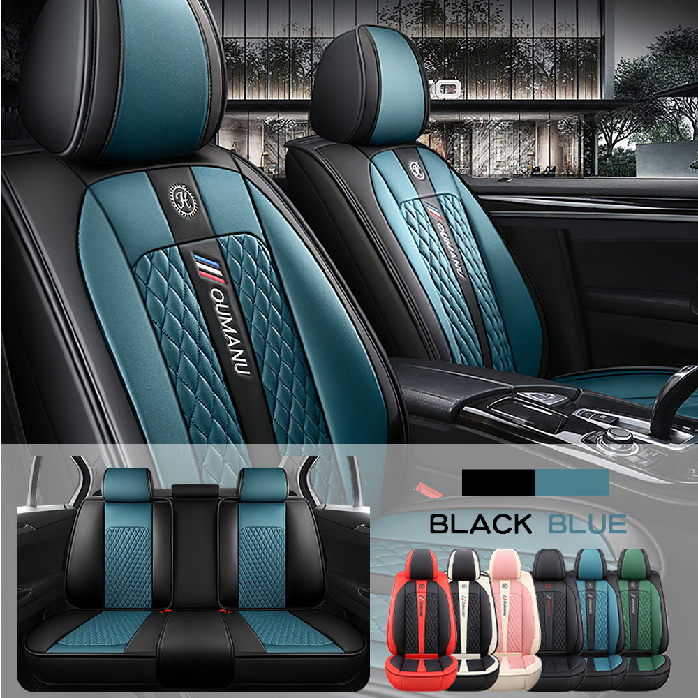 Full Coverage Black Leather Car Seat Cover Street Standard Style, Automotive Vehicle Cushion Universal Fit