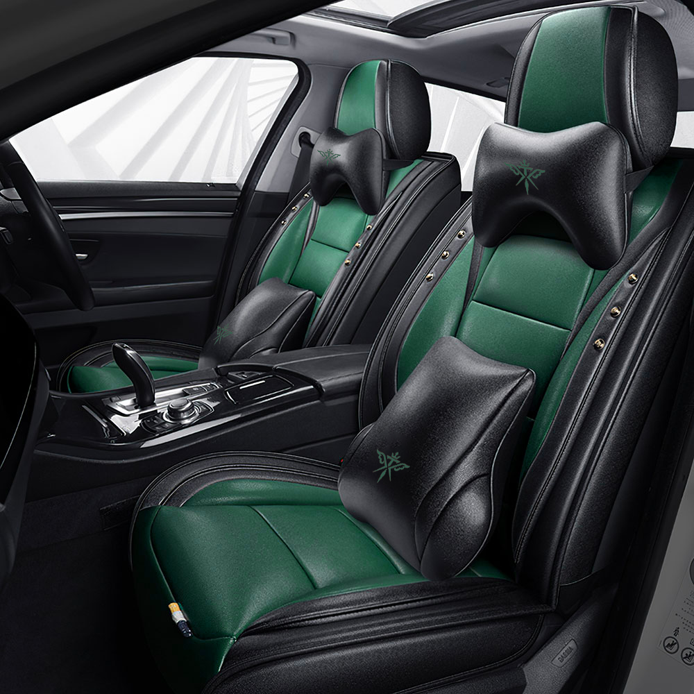 Full Coverage Black Leather Car Seat Cover Street Luxury Style, Automotive Vehicle Cushion Universal Fit