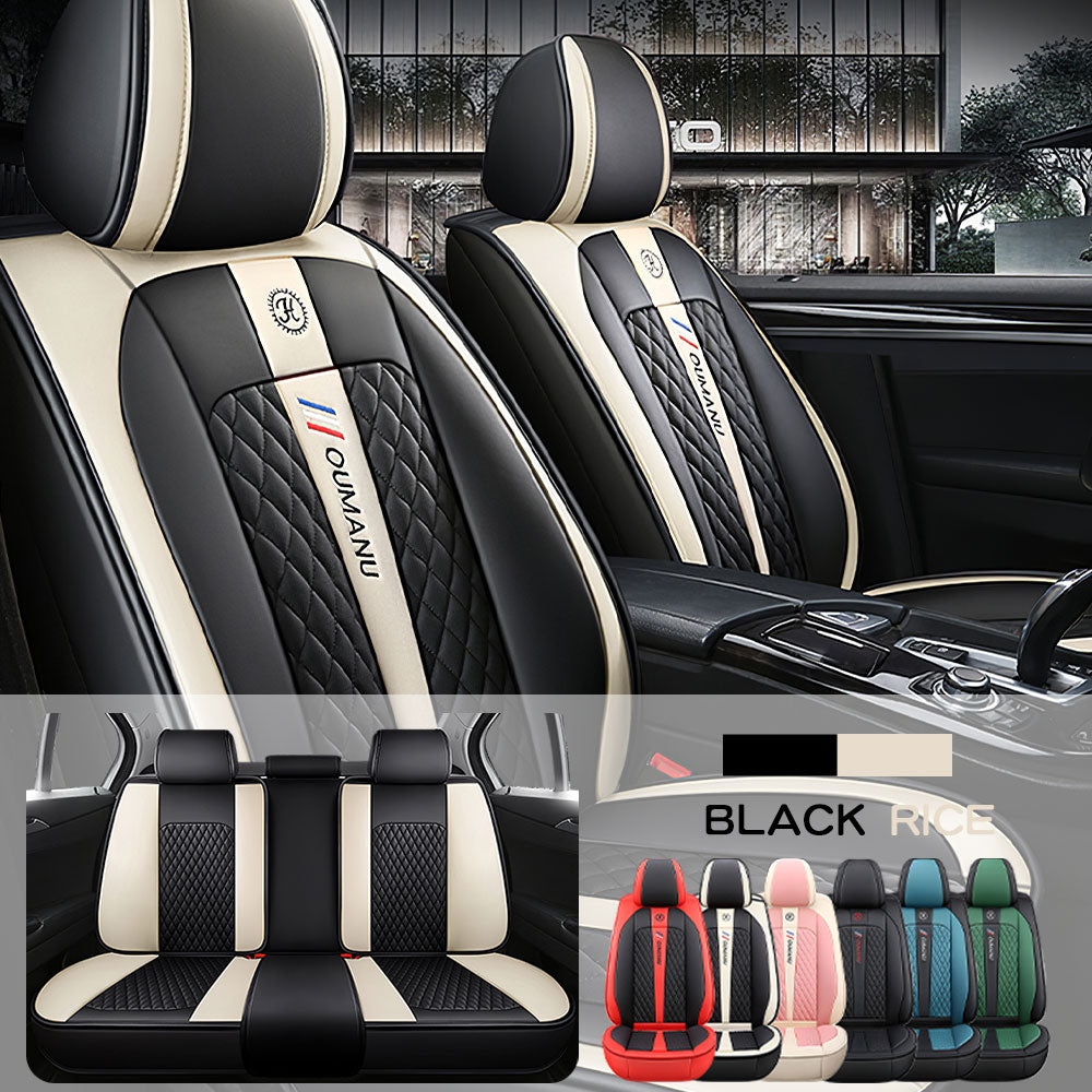 Full Coverage Black Leather Car Seat Cover Street Standard Style, Automotive Vehicle Cushion Universal Fit