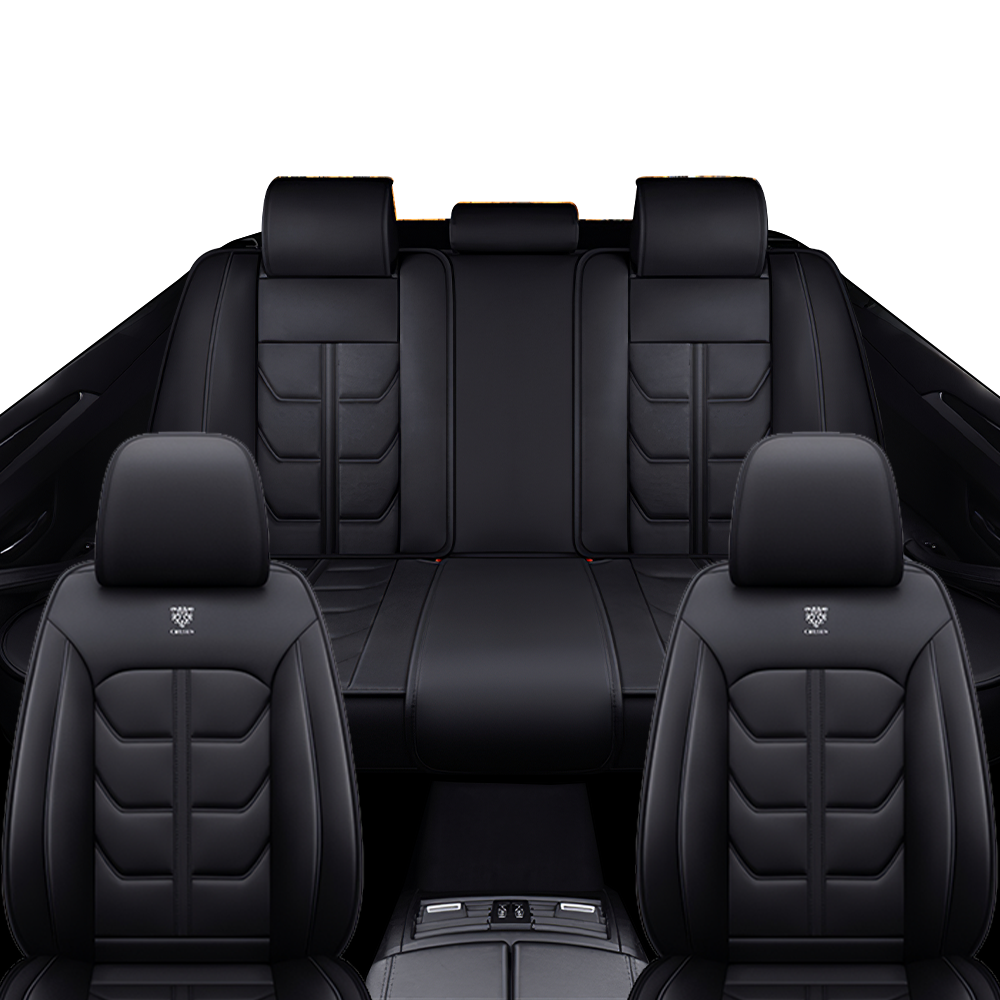 Full Coverage Black Leather Car Seat Cover Light Standard Style, Automotive Vehicle Cushion Universal Fit