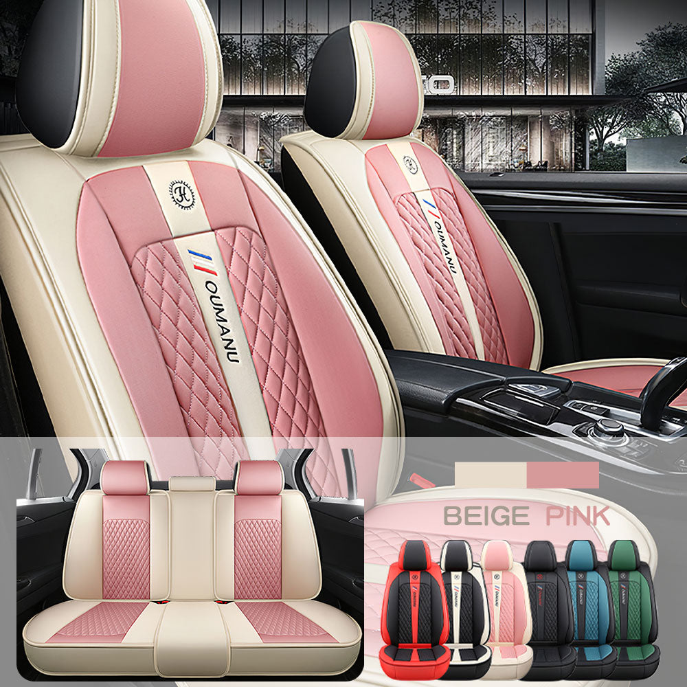 Full Coverage Black Leather Car Seat Cover Street Standard Style, Automotive Vehicle Cushion Universal Fit