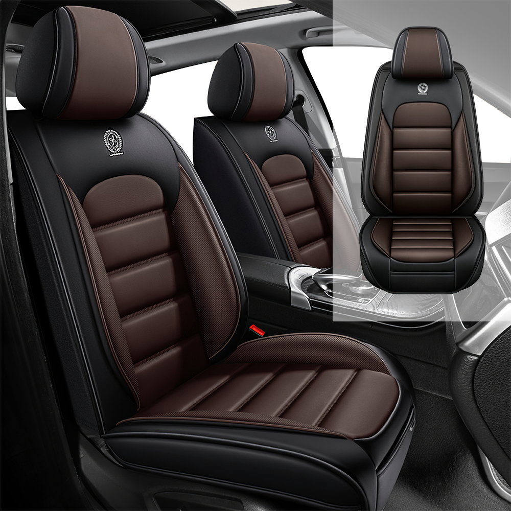 Full Coverage Black Leather Car Seat Cover Classical Standard Style, Automotive Vehicle Cushion Universal Fit