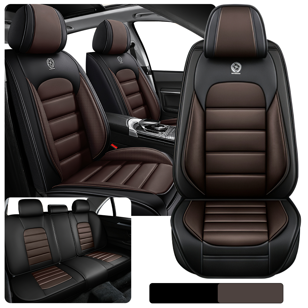 Full Coverage Black Leather Car Seat Cover Classical Standard Style, Automotive Vehicle Cushion Universal Fit