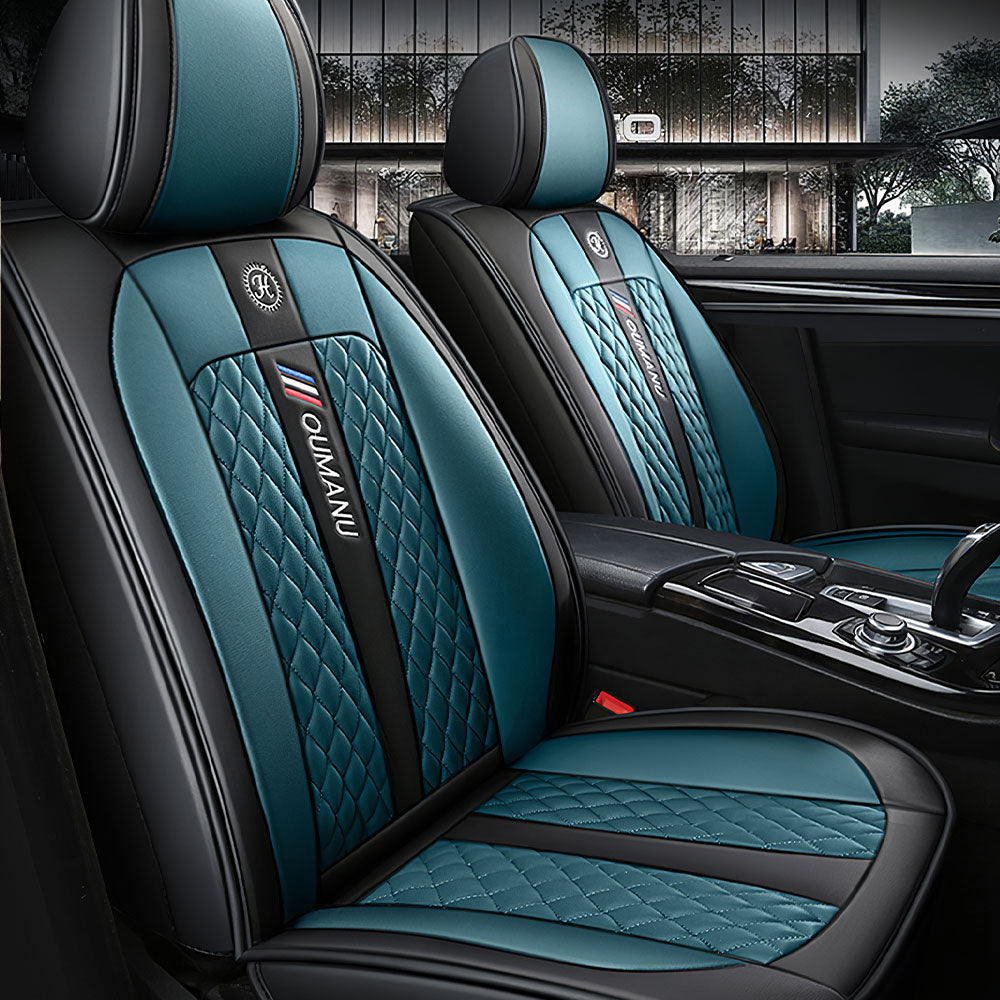 Full Coverage Black Leather Car Seat Cover Street Standard Style, Automotive Vehicle Cushion Universal Fit