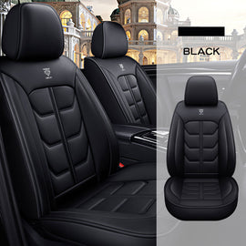 Full Coverage Black Leather Car Seat Cover Light Standard Style, Automotive Vehicle Cushion Universal Fit