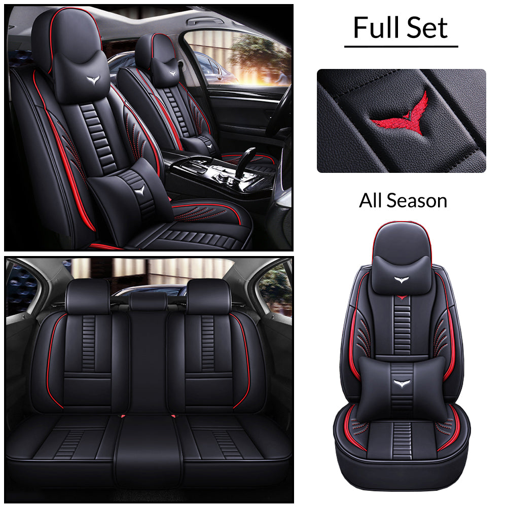 Full Coverage Black Leather Car Seat Cover Mechanical Luxury Style, Automotive Vehicle Cushion Universal Fit