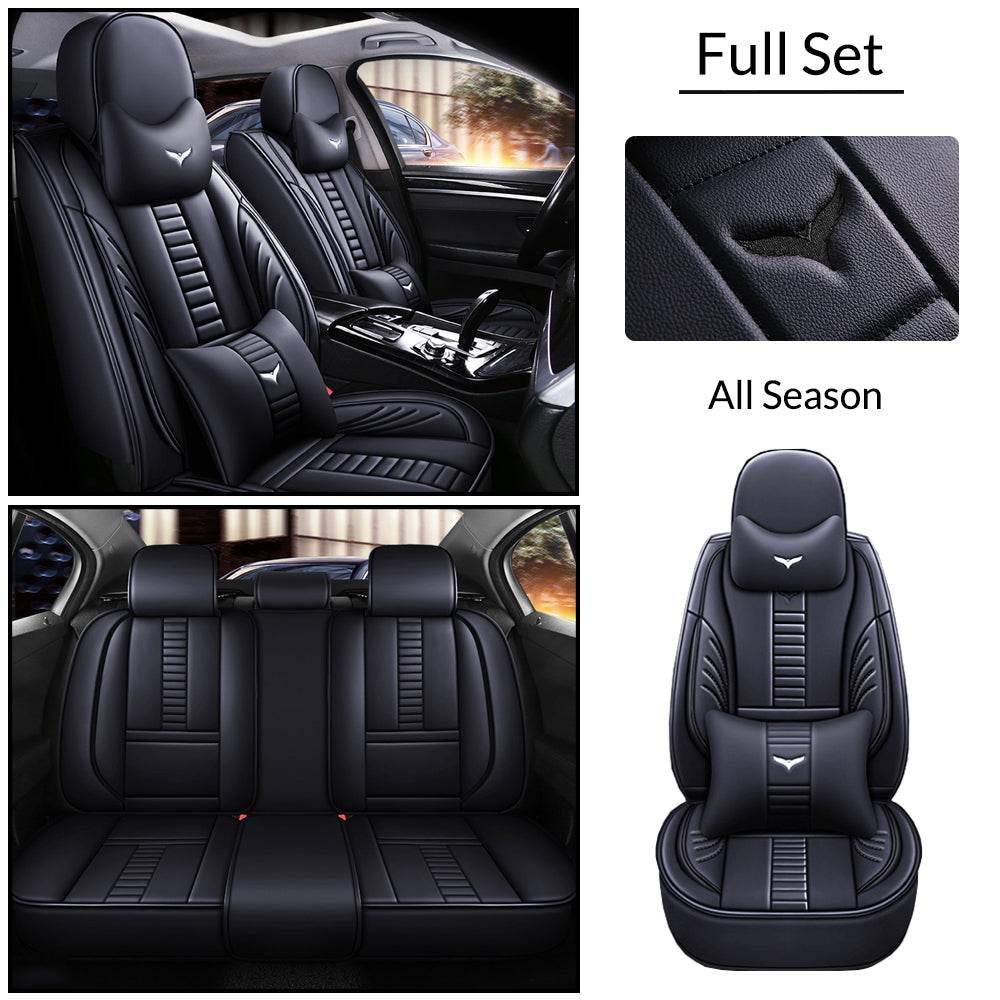 Full Coverage Black Leather Car Seat Cover Mechanical Luxury Style, Automotive Vehicle Cushion Universal Fit