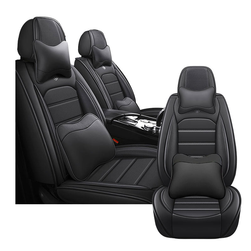 Full Coverage Black Leather Car Seat Cover Sports’  Luxury Style, Automotive Vehicle Cushion Universal Fit