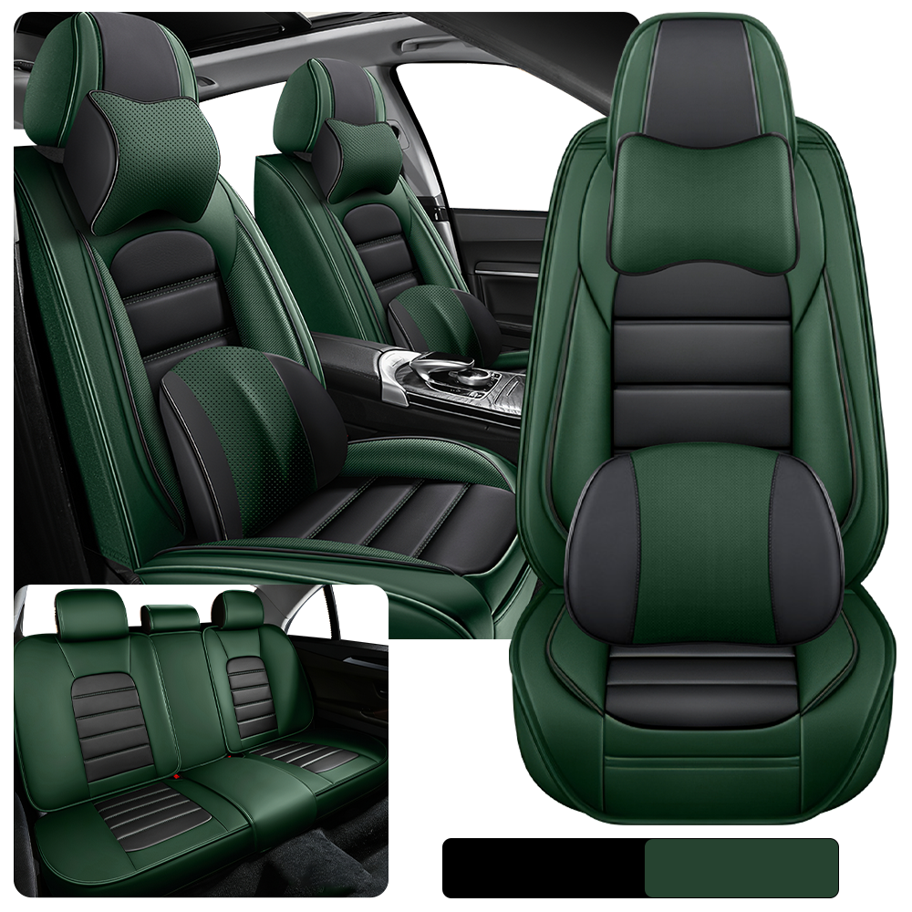 Full Coverage Black Leather Car Seat Cover Classical Luxury Style, Automotive Vehicle Cushion Universal Fit