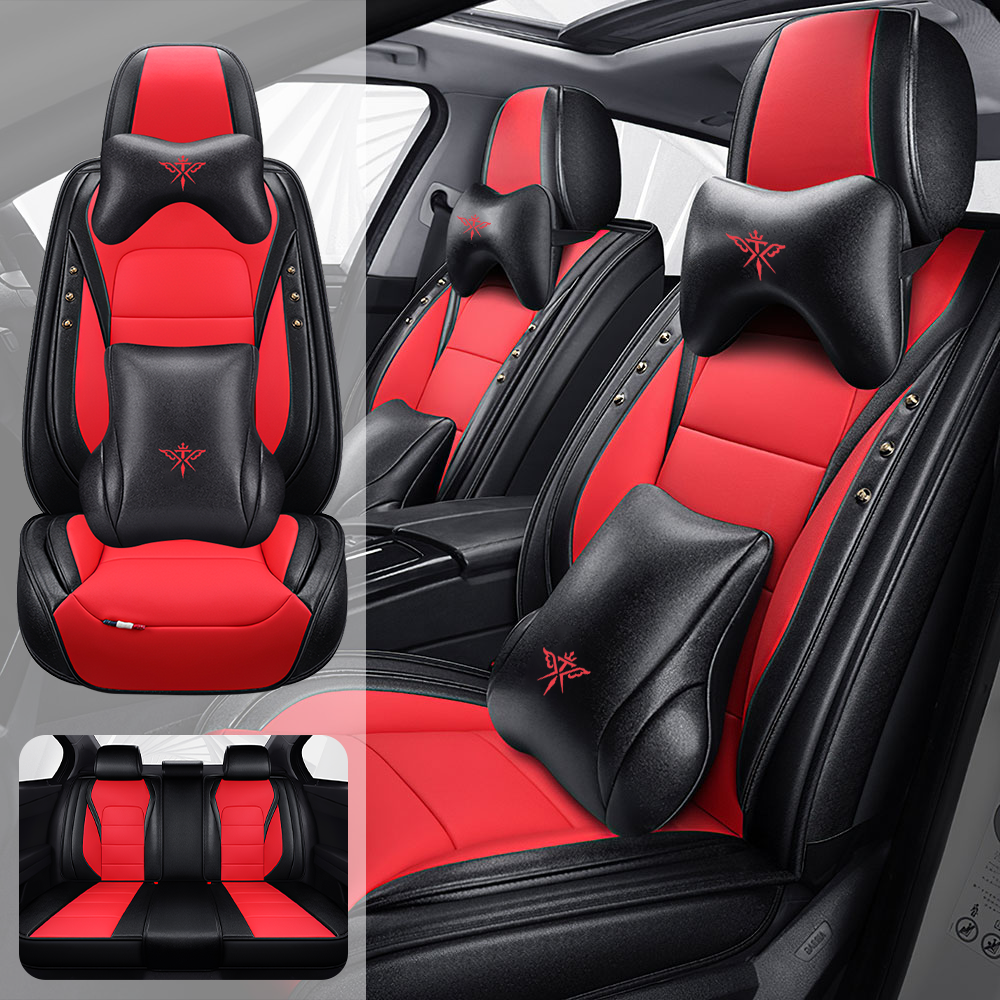 Full Coverage Black Leather Car Seat Cover Street Luxury Style, Automotive Vehicle Cushion Universal Fit