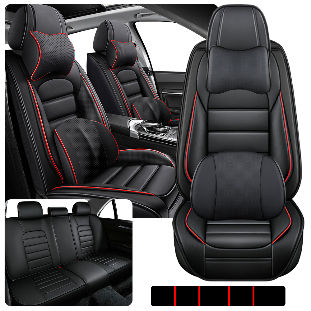 Full Coverage Black Leather Car Seat Cover Classical Luxury Style, Automotive Vehicle Cushion Universal Fit