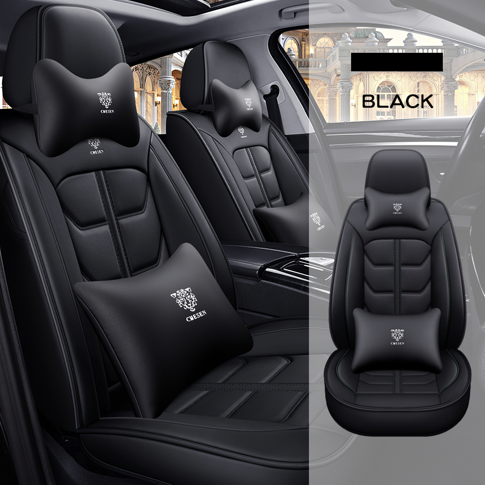 Full Coverage Black Leather Car Seat Cover Light Luxury Style, Automotive Vehicle Cushion Universal Fit