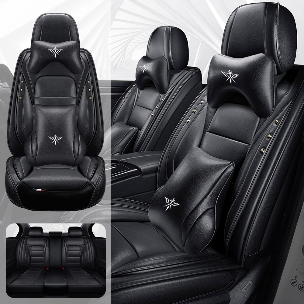Full Coverage Black Leather Car Seat Cover Street Luxury Style, Automotive Vehicle Cushion Universal Fit