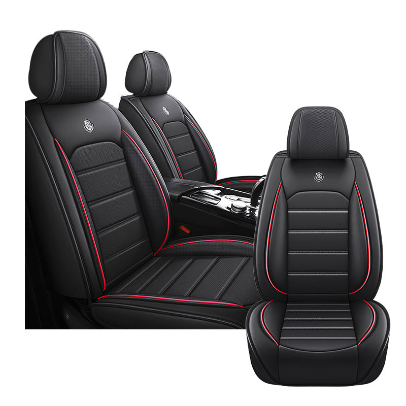 Full Coverage Black Leather Car Seat Cover Sports’ Standard Style, Automotive Vehicle Cushion Universal Fit