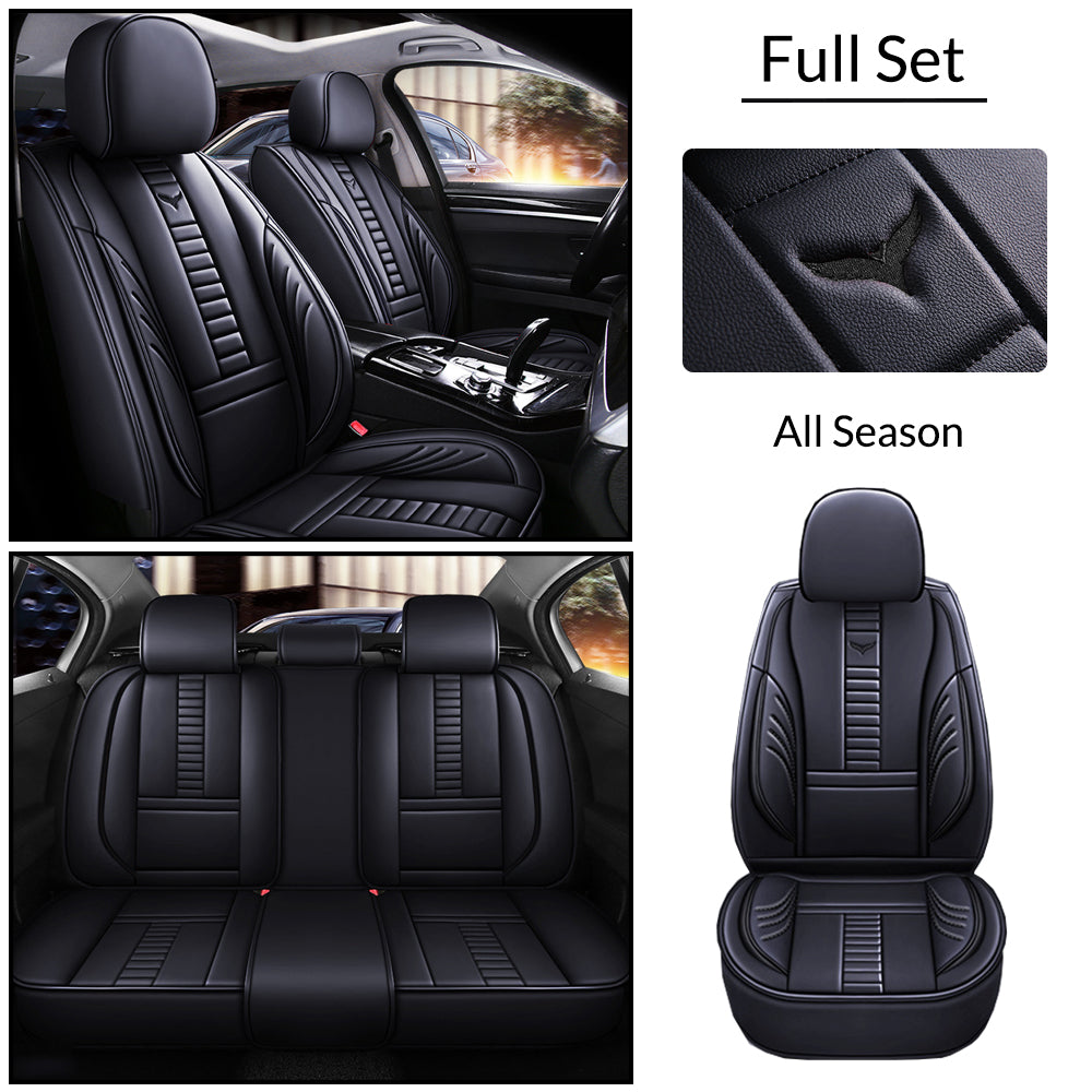 Full Coverage Black Leather Car Seat Cover Mechanical Standard Style, Automotive Vehicle Cushion Universal Fit