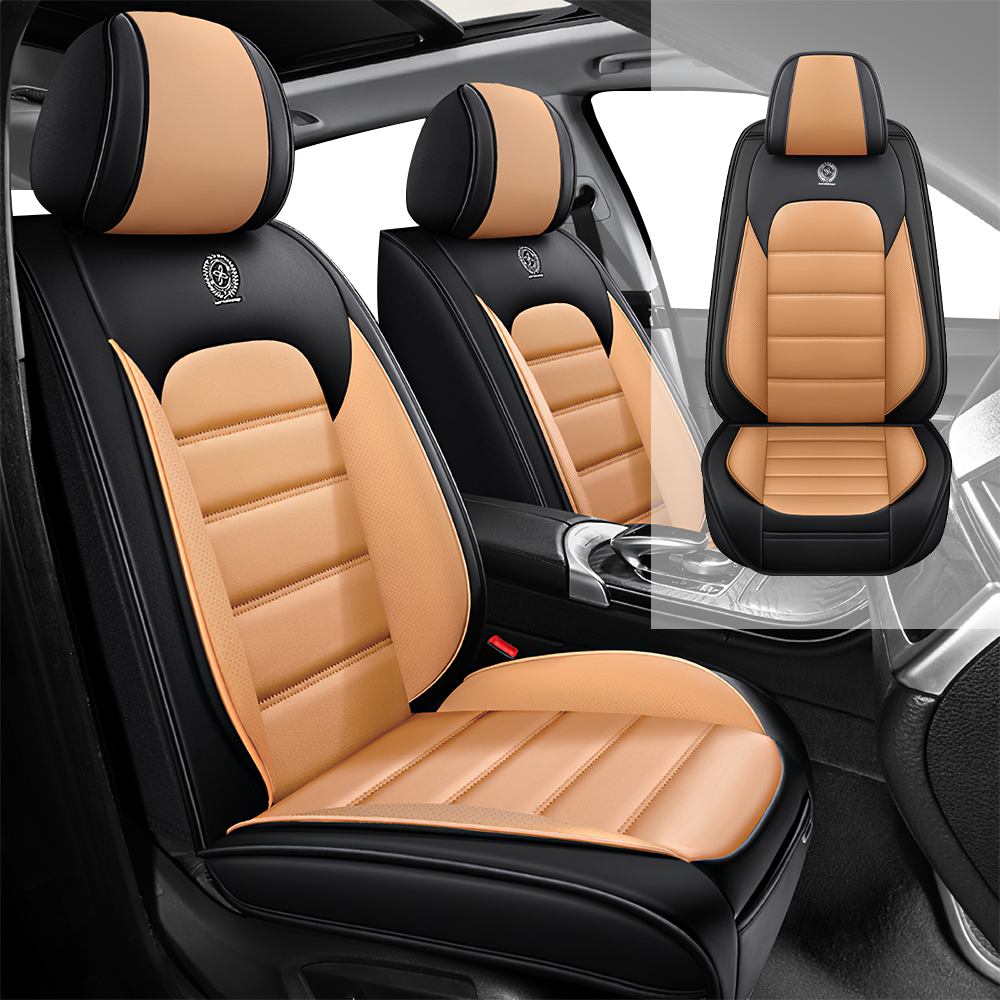 Full Coverage Black Leather Car Seat Cover Classical Standard Style, Automotive Vehicle Cushion Universal Fit