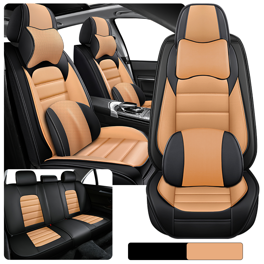 Full Coverage Black Leather Car Seat Cover Classical Luxury Style, Automotive Vehicle Cushion Universal Fit