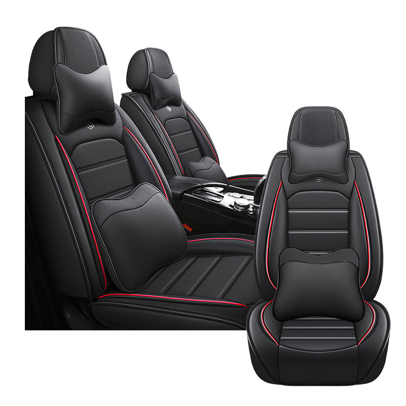 Full Coverage Black Leather Car Seat Cover Sports’  Luxury Style, Automotive Vehicle Cushion Universal Fit