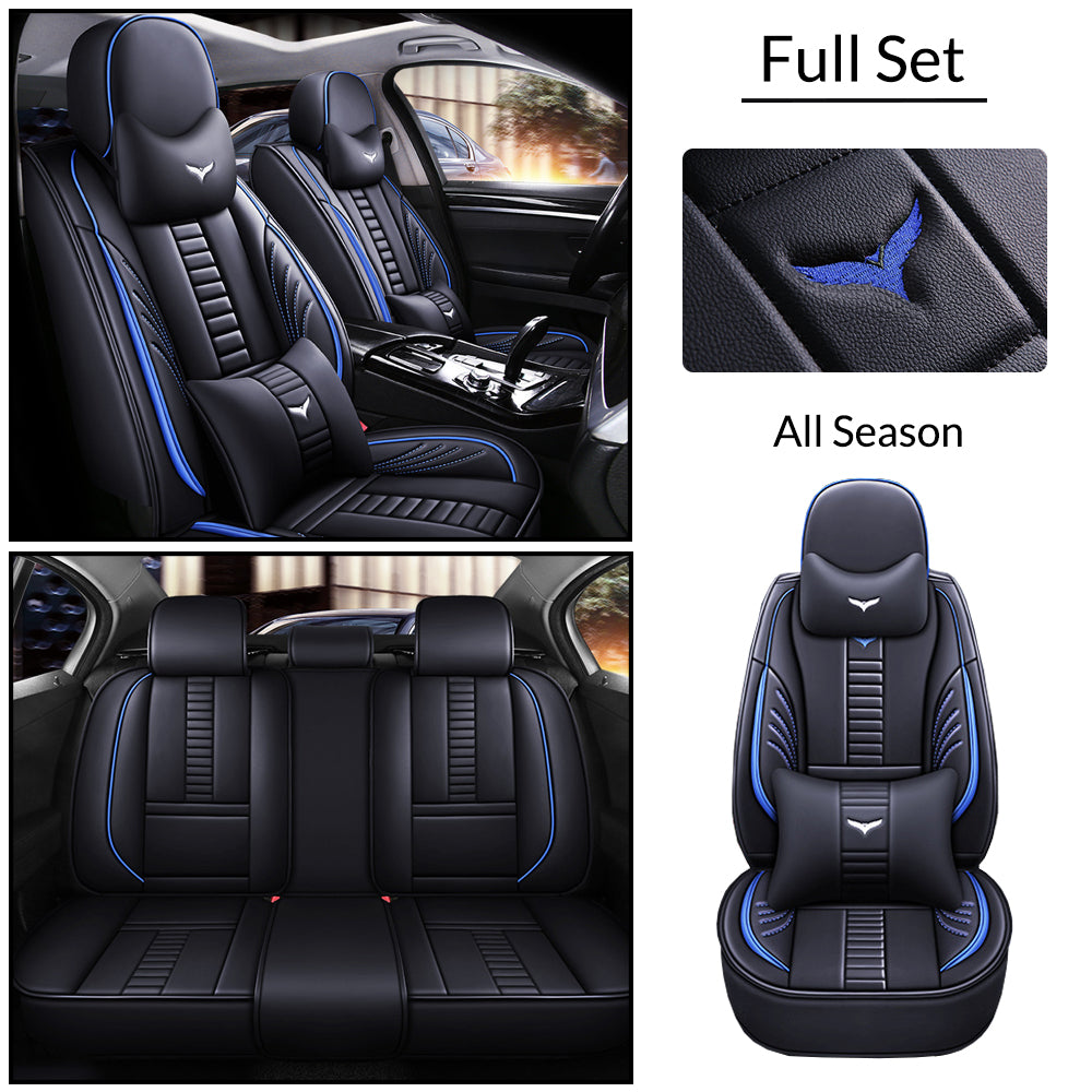 Full Coverage Black Leather Car Seat Cover Mechanical Luxury Style, Automotive Vehicle Cushion Universal Fit