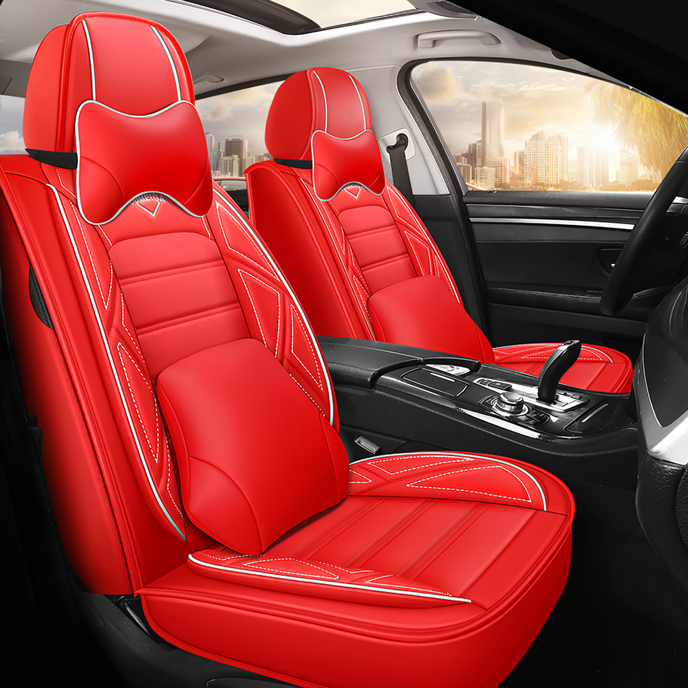 Full Coverage Black Leather Car Seat Cover Sports’ Luxury Style, Automotive Vehicle Cushion Universal Fit