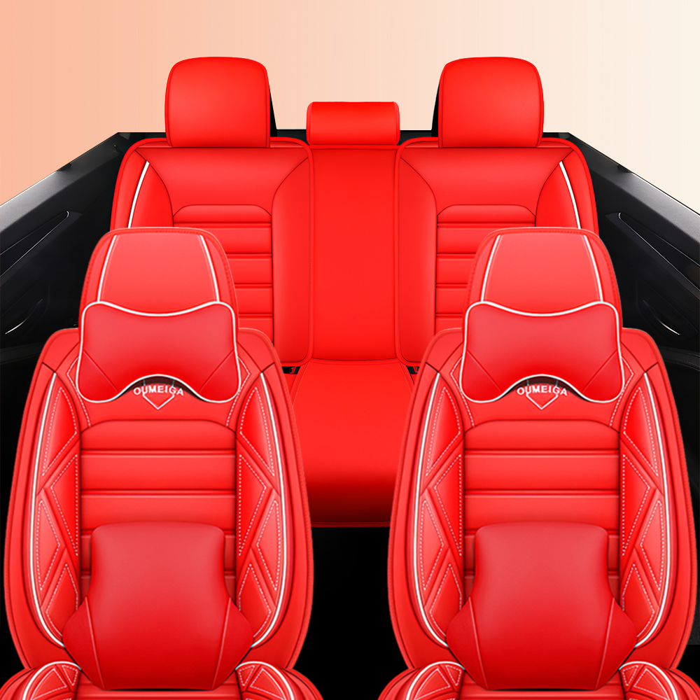 Full Coverage Black Leather Car Seat Cover Sports’ Luxury Style, Automotive Vehicle Cushion Universal Fit