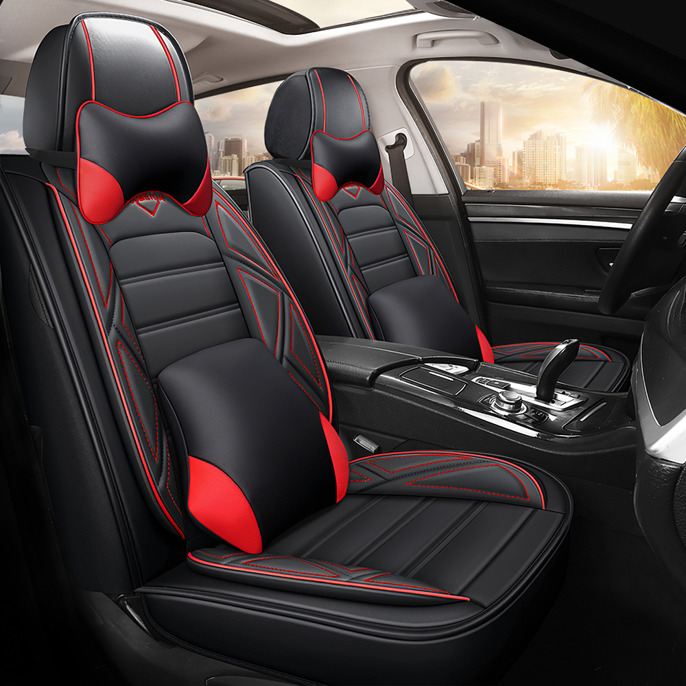 Full Coverage Black Leather Car Seat Cover Sports’ Luxury Style, Automotive Vehicle Cushion Universal Fit