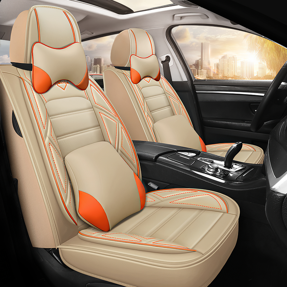 Full Coverage Black Leather Car Seat Cover Sports’ Luxury Style, Automotive Vehicle Cushion Universal Fit